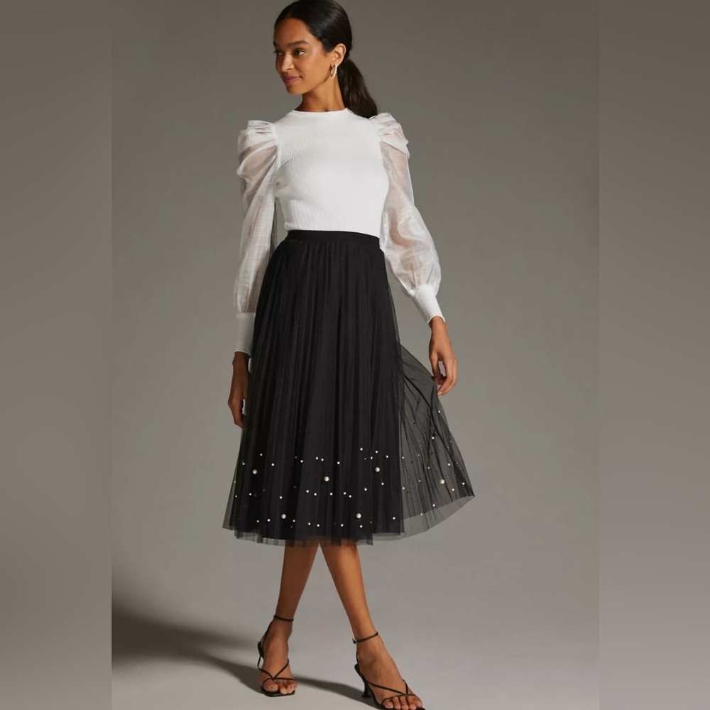 Anthropologie Dolan Elegant Feminine White Puff Organza Sleeve Top - Picture 3 of 6